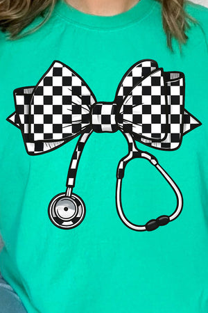 Checkered Black Stethoscope Comfort Colors Adult Ring-Spun Cotton Tee
