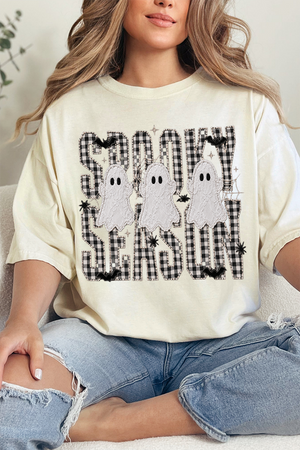 Spooky Season Gingham & Ghosts Comfort Colors Adult Ring-Spun Cotton Tee