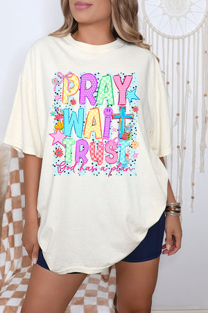 Pray Wait Trust Bright Doodle Comfort Colors Adult Ring-Spun Cotton Tee