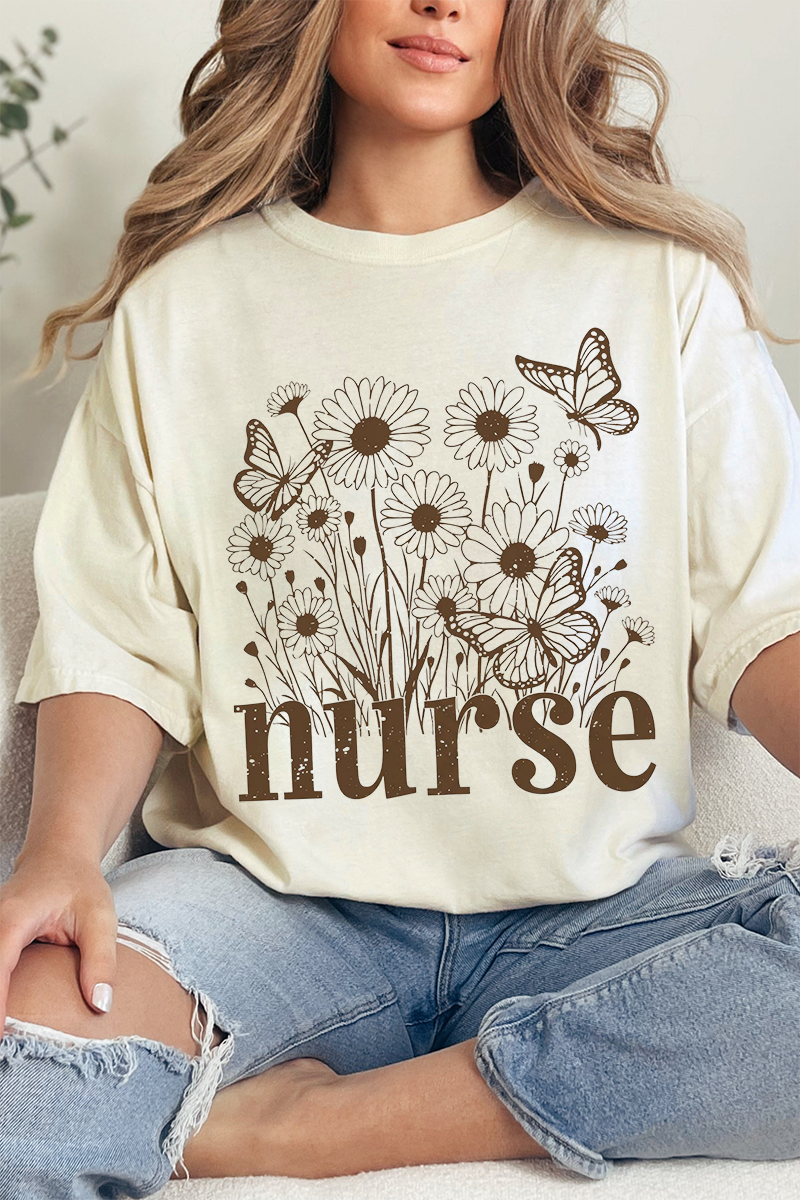 Wildflower Nurse Comfort Colors Adult Ring-Spun Cotton Tee