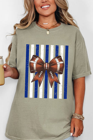 Blue & White Varsity Bow Comfort Colors Adult Ring-Spun Cotton Tee