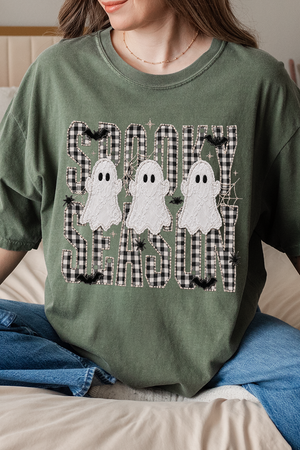 Spooky Season Gingham & Ghosts Comfort Colors Adult Ring-Spun Cotton Tee