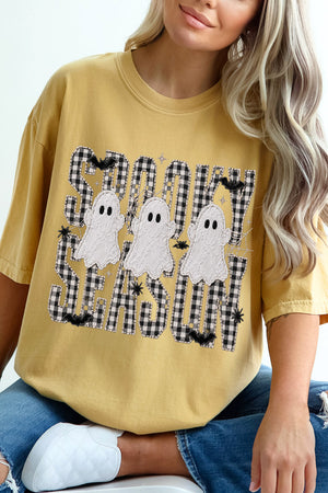 Spooky Season Gingham & Ghosts Comfort Colors Adult Ring-Spun Cotton Tee