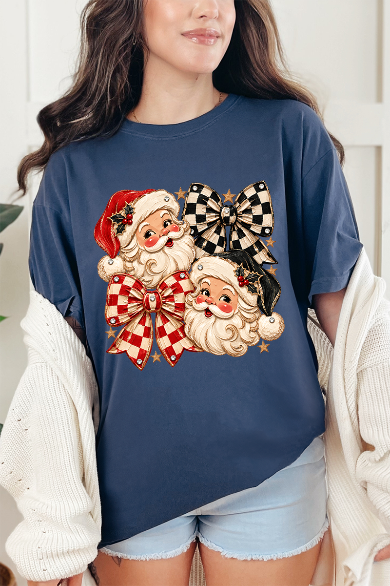 Merry Check Santa Comfort Colors Adult Ring-Spun Cotton Tee