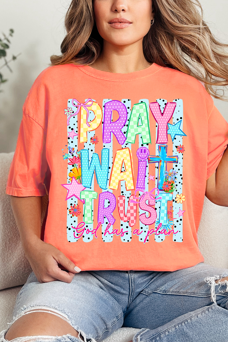 Pray Wait Trust Bright Doodle Comfort Colors Adult Ring-Spun Cotton Tee