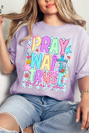 Pray Wait Trust Bright Doodle Comfort Colors Adult Ring-Spun Cotton Tee