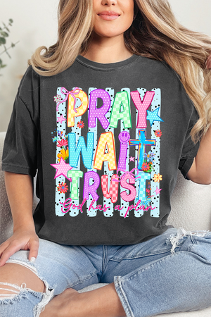 Pray Wait Trust Bright Doodle Comfort Colors Adult Ring-Spun Cotton Tee