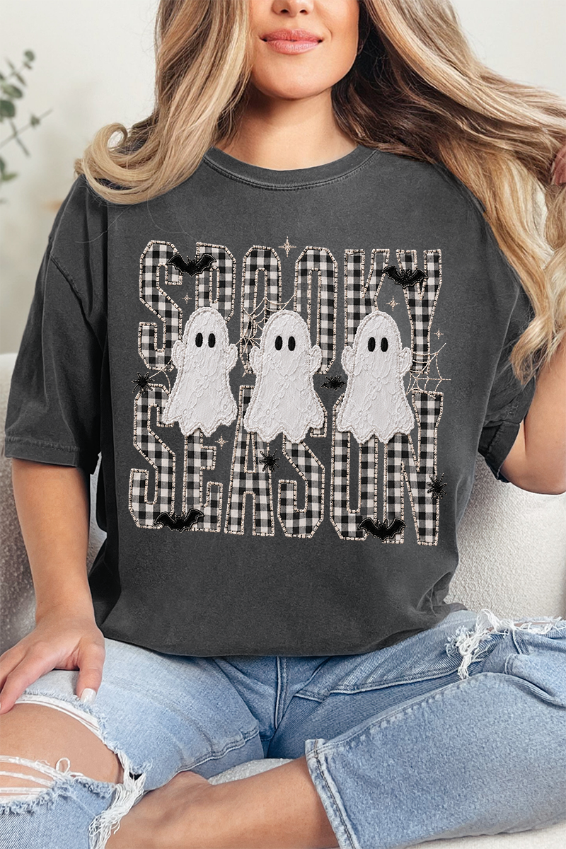 Spooky Season Gingham & Ghosts Comfort Colors Adult Ring-Spun Cotton Tee
