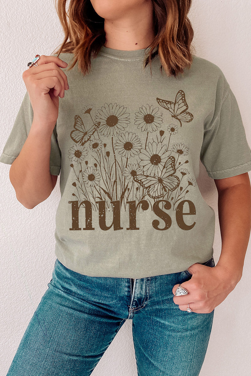 Wildflower Nurse Comfort Colors Adult Ring-Spun Cotton Tee