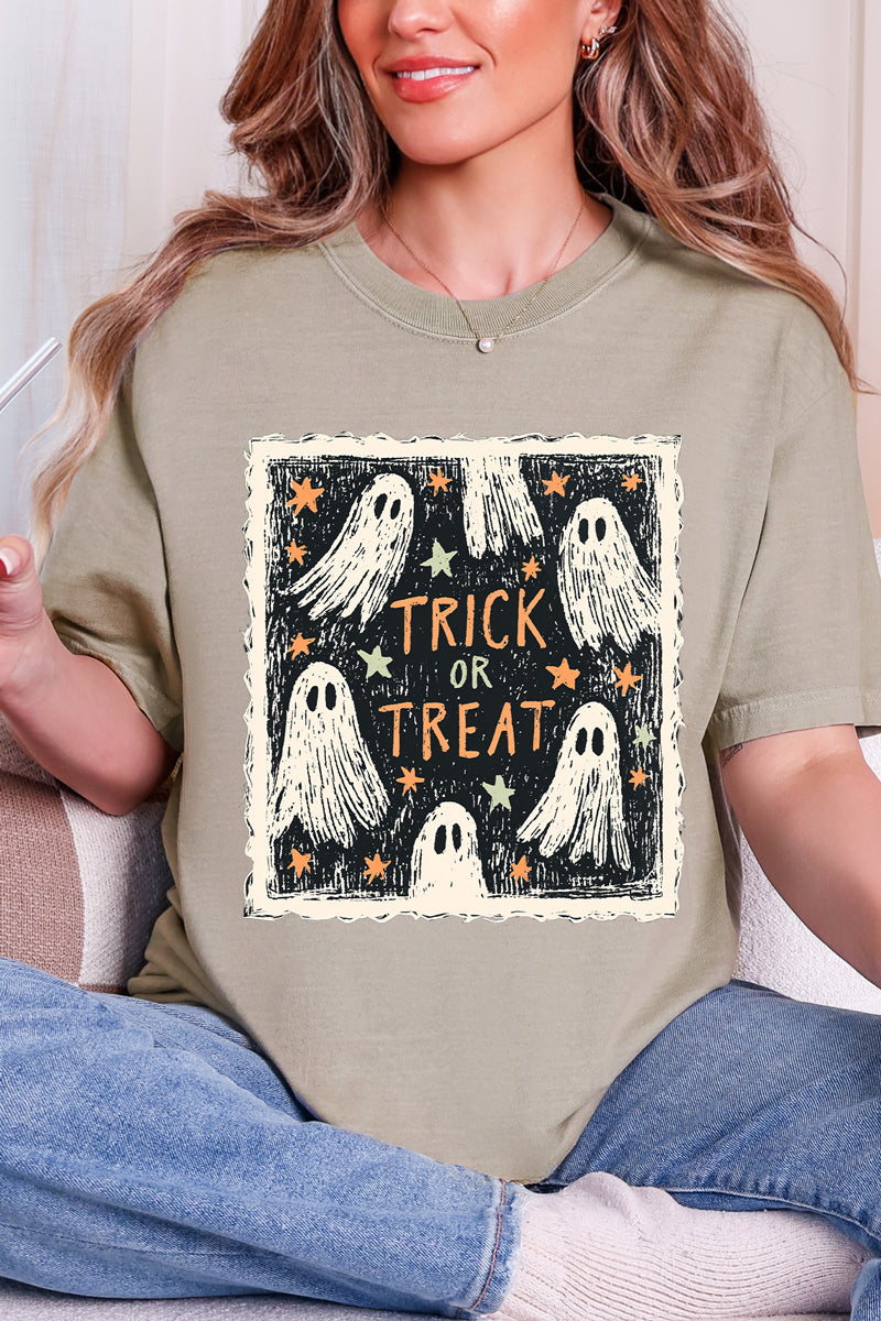 Trick Or Treat Ghost Crew Comfort Colors Adult Ring-Spun Cotton Tee