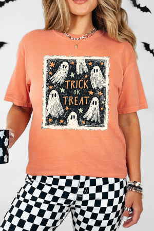 Trick Or Treat Ghost Crew Comfort Colors Adult Ring-Spun Cotton Tee