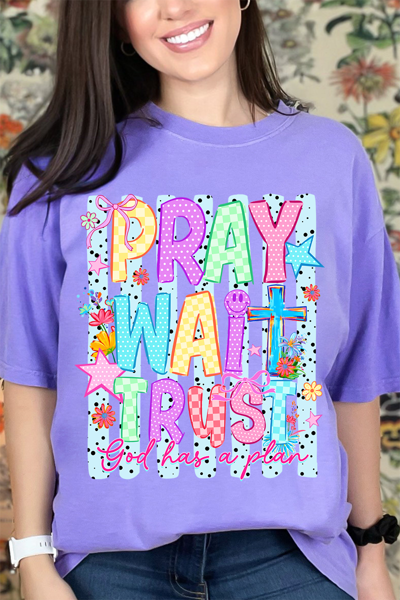 Pray Wait Trust Bright Doodle Comfort Colors Adult Ring-Spun Cotton Tee