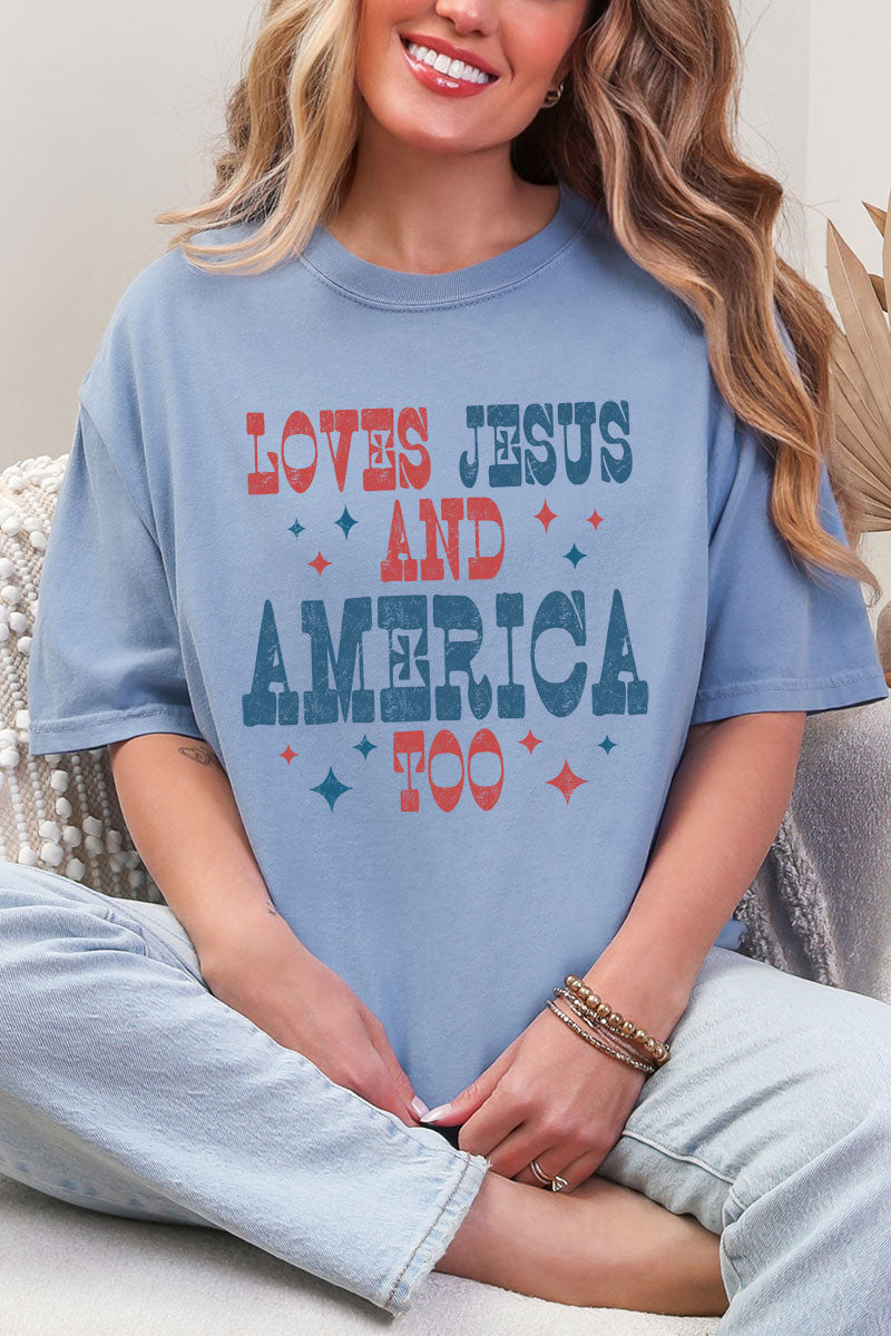 Retro Loves Jesus & America Too Comfort Colors Adult Ring-Spun Cotton Tee