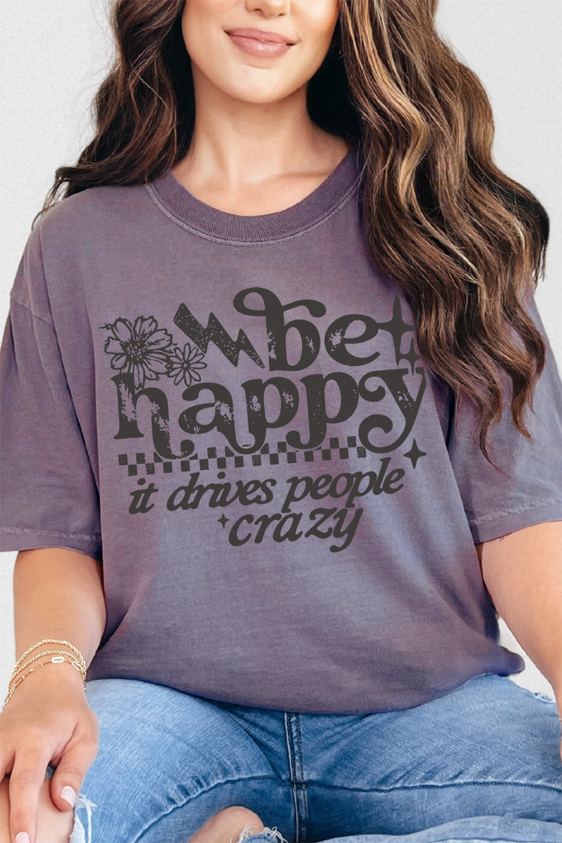 Black Be Happy Comfort Colors Adult Ring-Spun Cotton Tee