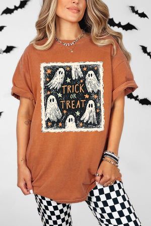 Trick Or Treat Ghost Crew Comfort Colors Adult Ring-Spun Cotton Tee