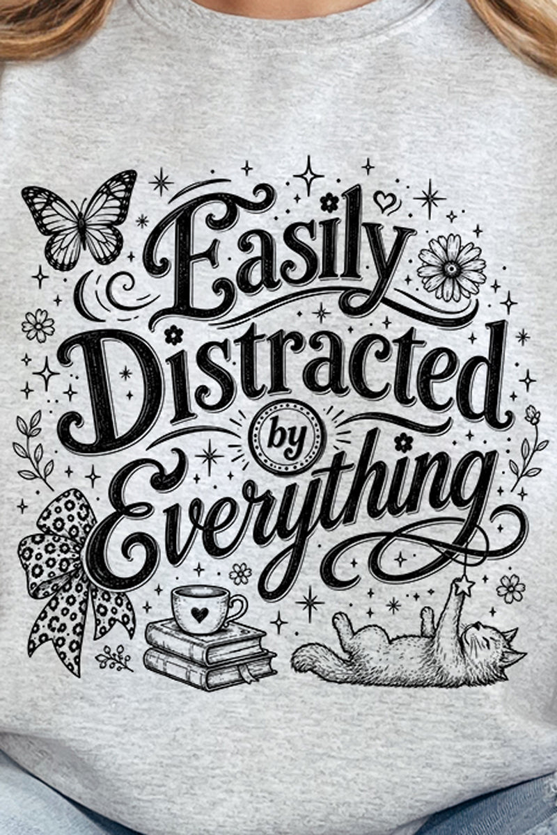 Black Easily Distracted By Everything Heavy Blend Crew Sweatshirt
