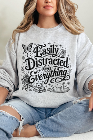 Black Easily Distracted By Everything Heavy Blend Crew Sweatshirt