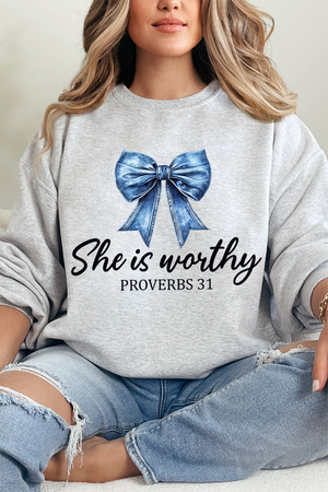 Blue Bow Worthy Heavy Blend Crew Sweatshirt