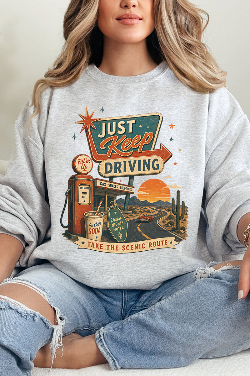 Just Keep Driving Heavy Blend Crew Sweatshirt