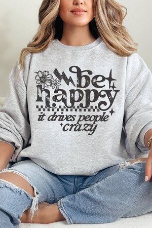 Black Be Happy Heavy Blend Crew Sweatshirt