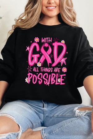 All Things Are Possible Pink Ribbon Heavy Blend Crew Sweatshirt