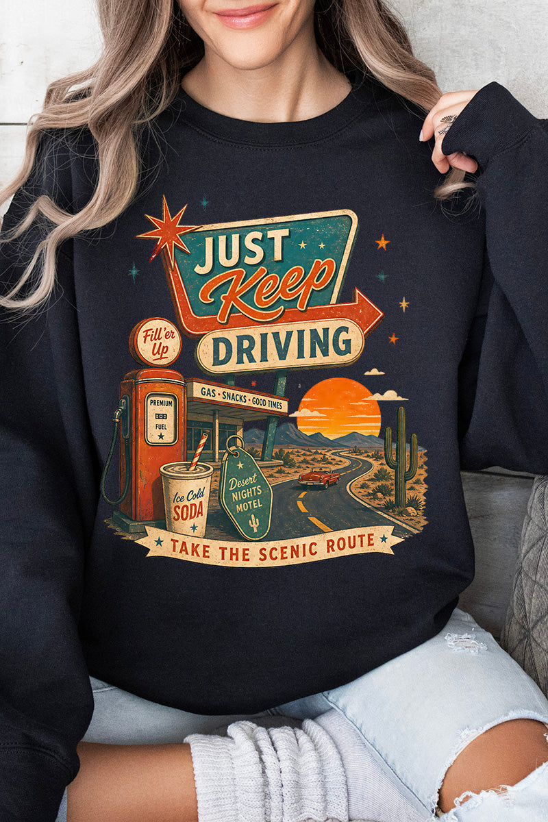 Just Keep Driving Heavy Blend Crew Sweatshirt