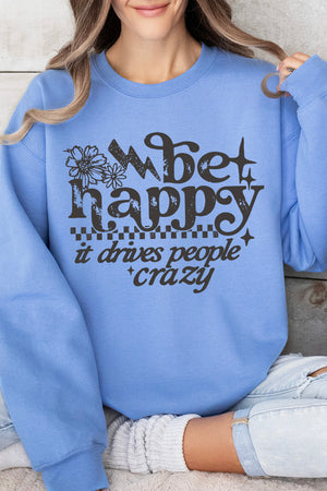 Black Be Happy Heavy Blend Crew Sweatshirt