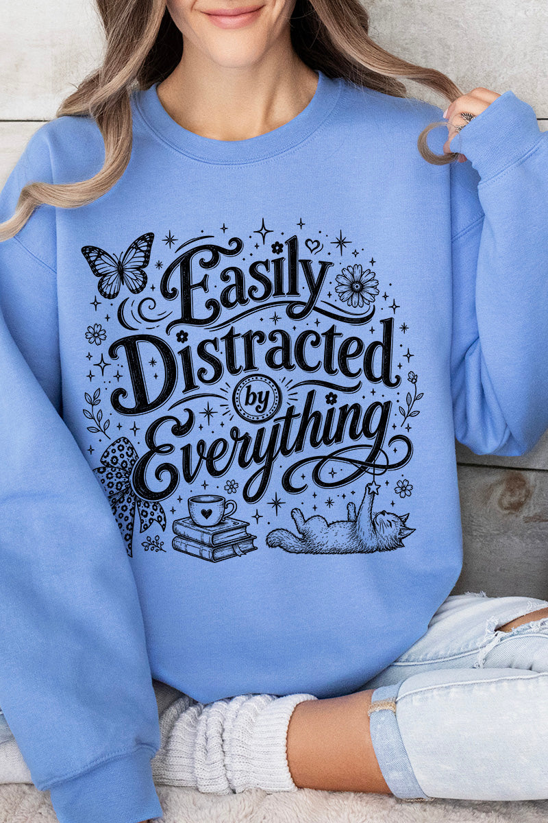 Black Easily Distracted By Everything Heavy Blend Crew Sweatshirt