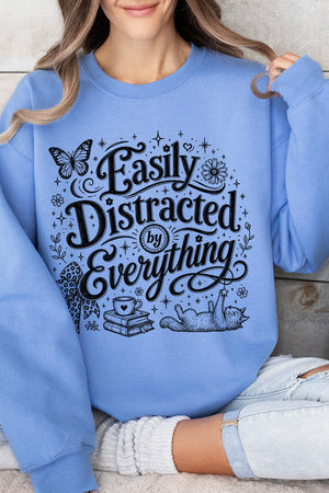 Black Easily Distracted By Everything Heavy Blend Crew Sweatshirt