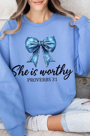 Blue Bow Worthy Heavy Blend Crew Sweatshirt