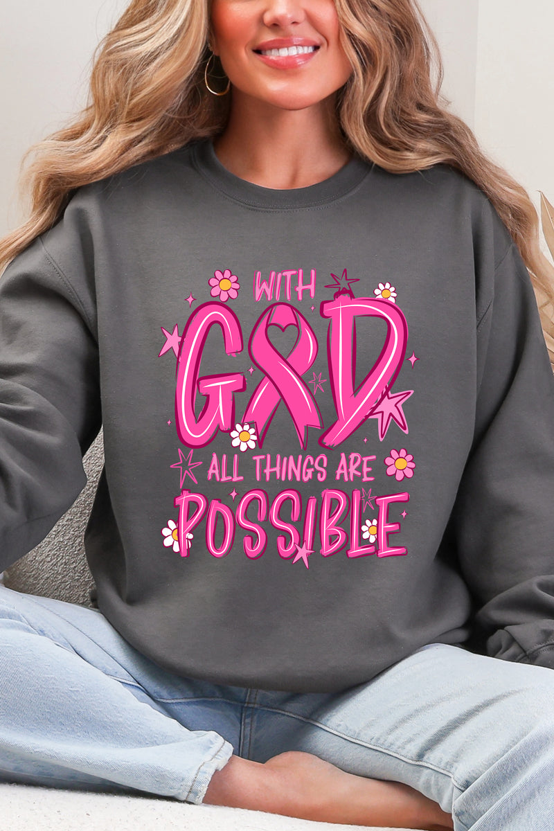 All Things Are Possible Pink Ribbon Heavy Blend Crew Sweatshirt