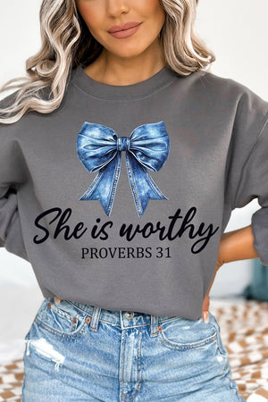 Blue Bow Worthy Heavy Blend Crew Sweatshirt