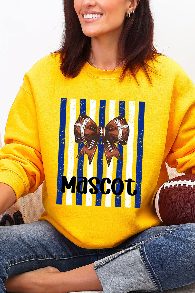 Personalized Blue & White Varsity Bow Heavy Blend Crew Sweatshirt *Enter Mascot Name