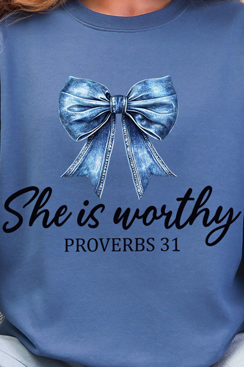 Blue Bow Worthy Heavy Blend Crew Sweatshirt