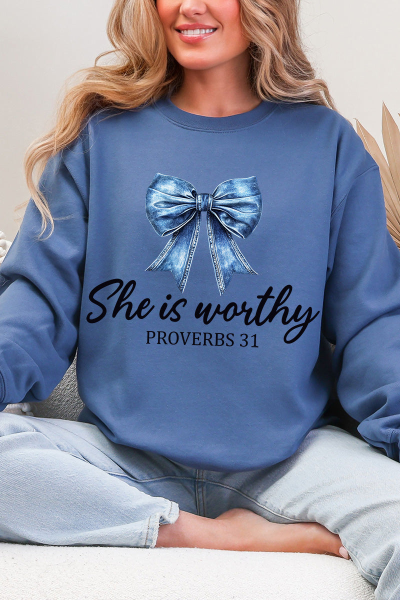 Blue Bow Worthy Heavy Blend Crew Sweatshirt