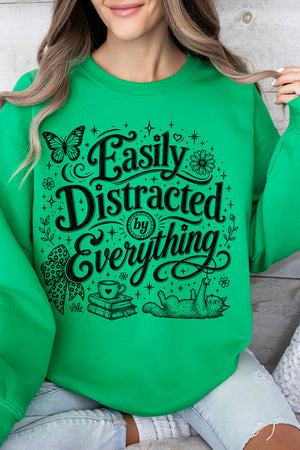 Black Easily Distracted By Everything Heavy Blend Crew Sweatshirt