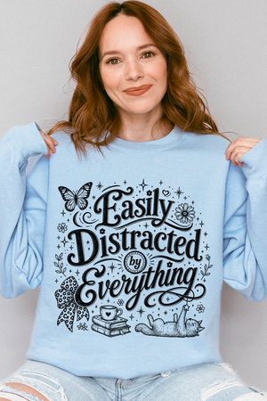 Black Easily Distracted By Everything Heavy Blend Crew Sweatshirt