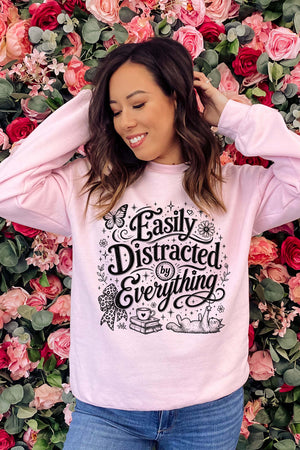 Black Easily Distracted By Everything Heavy Blend Crew Sweatshirt