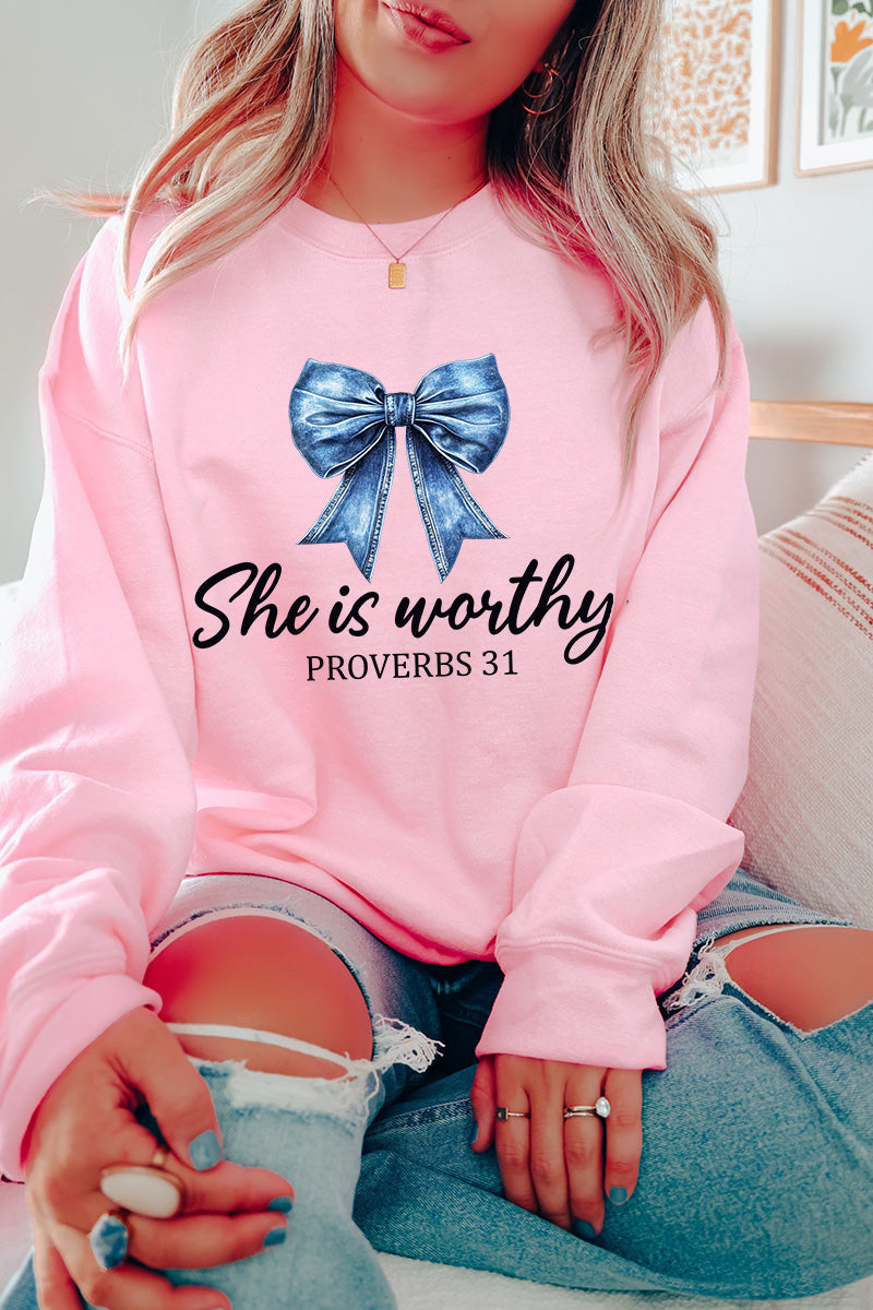 Blue Bow Worthy Heavy Blend Crew Sweatshirt