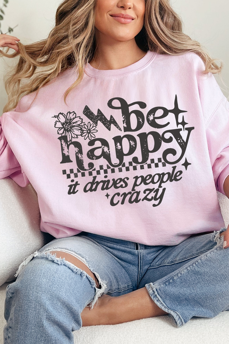 Black Be Happy Heavy Blend Crew Sweatshirt
