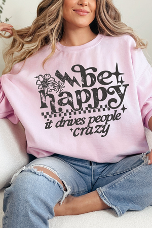 Black Be Happy Heavy Blend Crew Sweatshirt