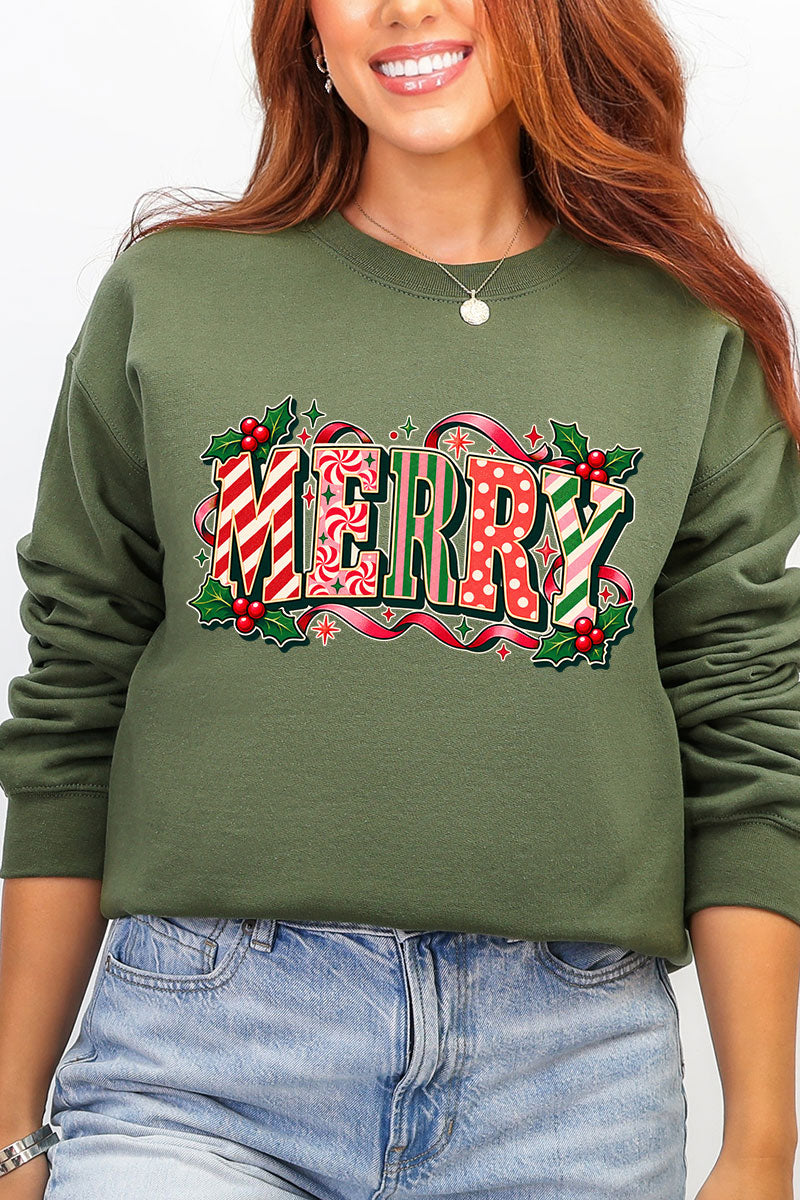 Peppermint Merry Heavy Blend Crew Sweatshirt