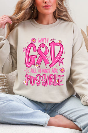 All Things Are Possible Pink Ribbon Heavy Blend Crew Sweatshirt