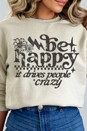 Black Be Happy Heavy Blend Crew Sweatshirt