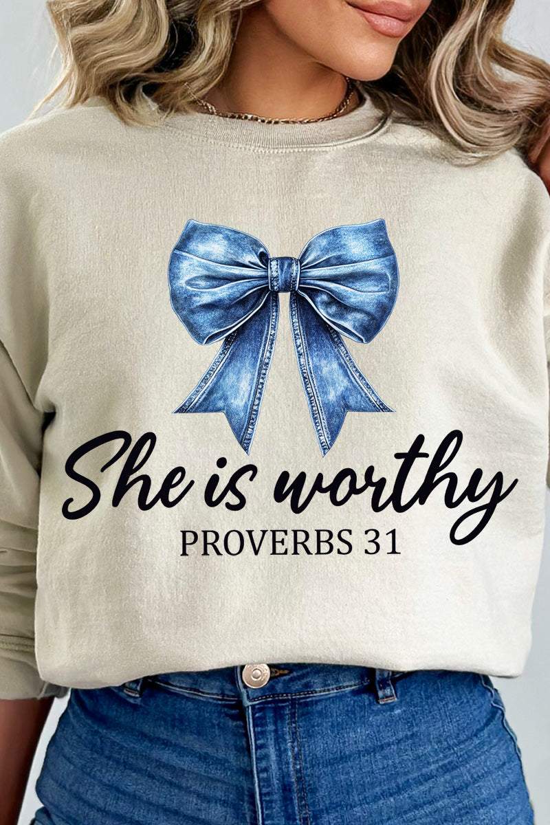 Blue Bow Worthy Heavy Blend Crew Sweatshirt
