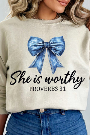 Blue Bow Worthy Heavy Blend Crew Sweatshirt