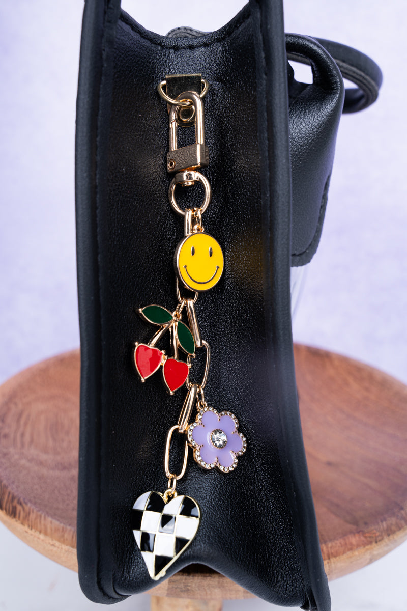 Viola Checkered Heart & Cherry Bag Charms