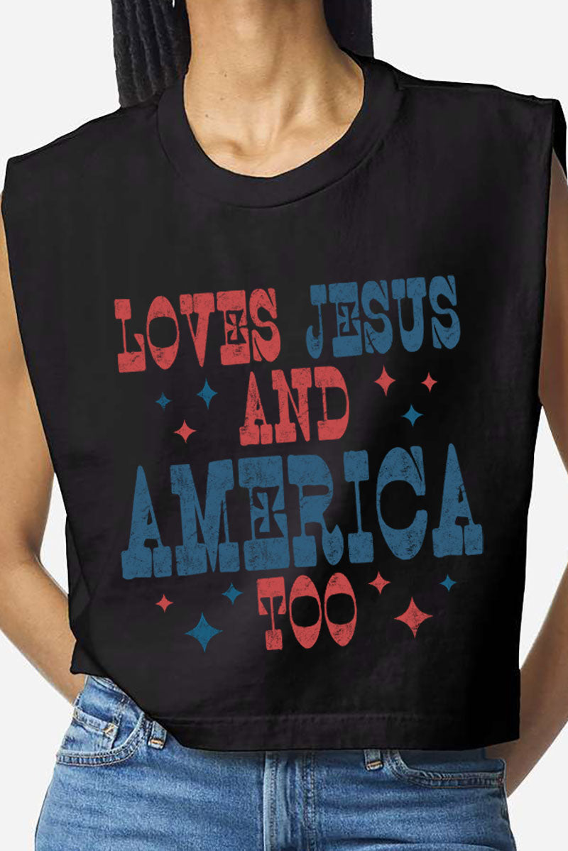 Retro Loves Jesus & America Too Women's Garment-Dyed Heavyweight Muscle Tee