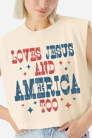 Retro Loves Jesus & America Too Women's Garment-Dyed Heavyweight Muscle Tee