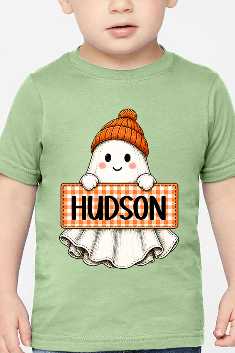 Toddler Personalized Gingham Ghost Fine Jersey Tee *Enter Kid's Name